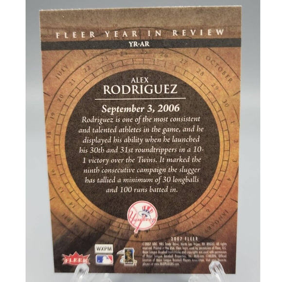 Alex Rodriguez, Yankees, 2007 Fleer, Year in Review #YR-AR Baseball Card - Picture 2 of 2
